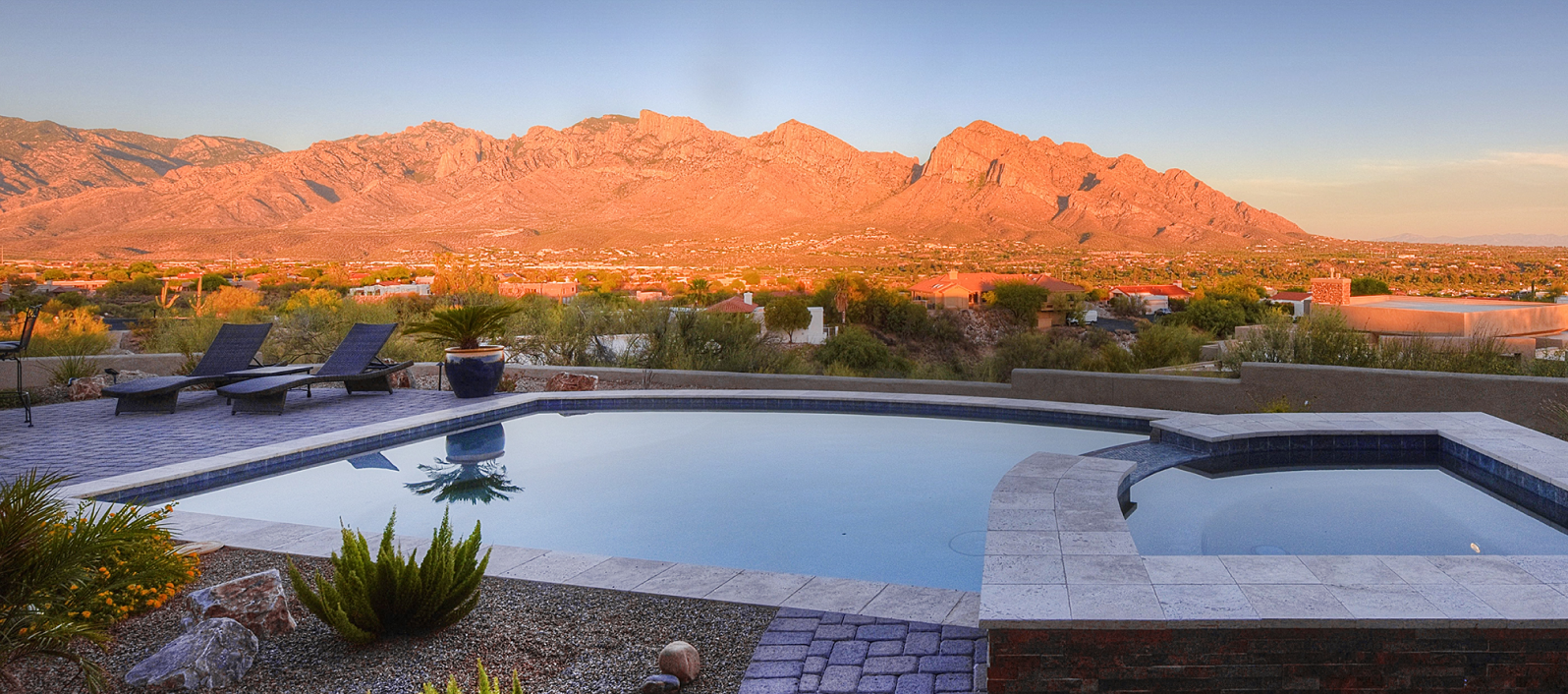 custom pool and spa overlooking mountains