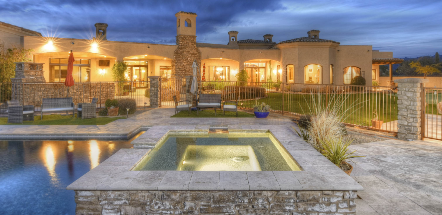 custom spa with enhanced outdoor living area